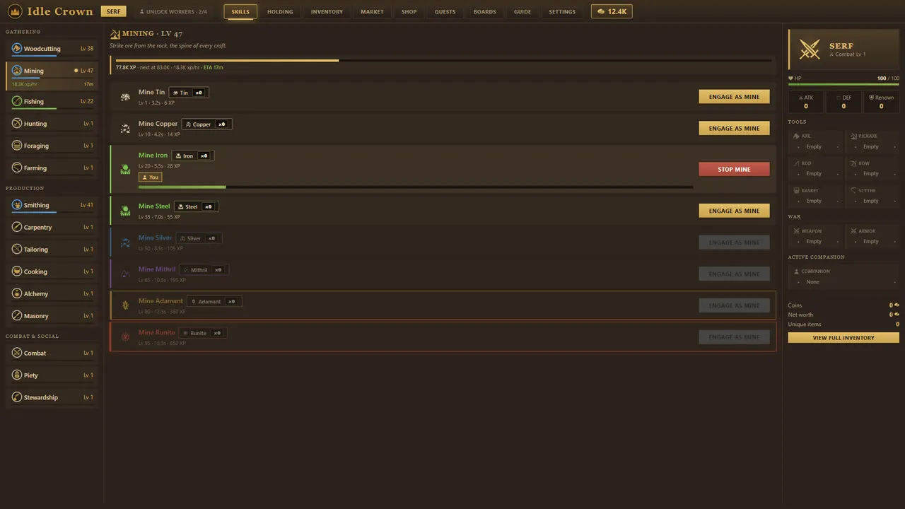 Idle Crown — exploration snapshot